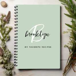 Rezept-Buch "Sage Green Black and White Monogram" Notizbuch