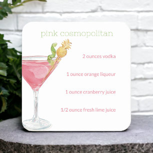Rezept für Cosmopolitan Cocktail in Wasserfarbe Rechteckiger Pappuntersetzer