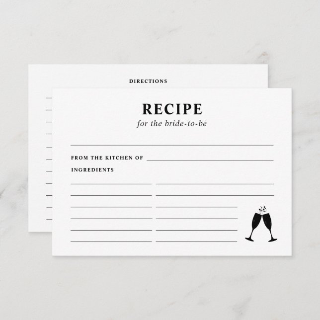 Rezept für das Bride-Brautparty Begleitkarte (Vorne/Hinten)