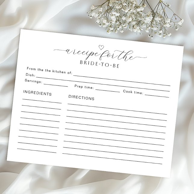 Rezept für die Bride Card | Minimales Brautparty (Bridal Keepsake Activity)