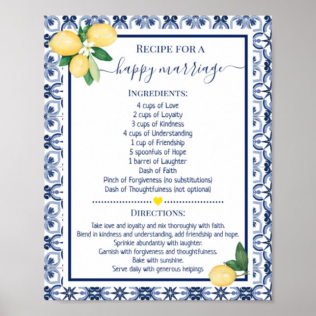 Rezept für ein Happy Ehe Lemons Duschgeschenk Poster (Vorne)