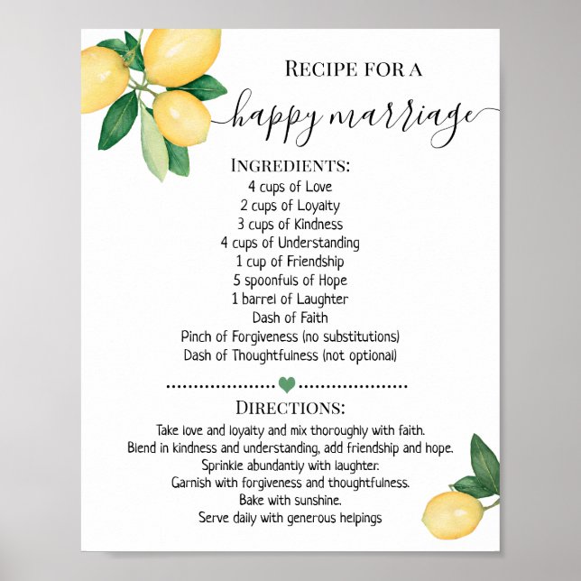 Rezept für ein Happy Eriage Lemons Duschgeschenk Poster (Vorne)