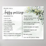 Rezept für eine glückliche Ehe Neuvermählte Eukaly Poster<br><div class="desc">Klicken Sie auf "Design bearbeiten",  um das Layout zu personalisieren oder zu ändern (Textänderung,  Schriftart,  Schriftart). ** Bitte lesen Sie die vollständige Auflistung für die passende Einladung,  Brautparty-Spiele,  Tags und Signatur verfügbar**</div>