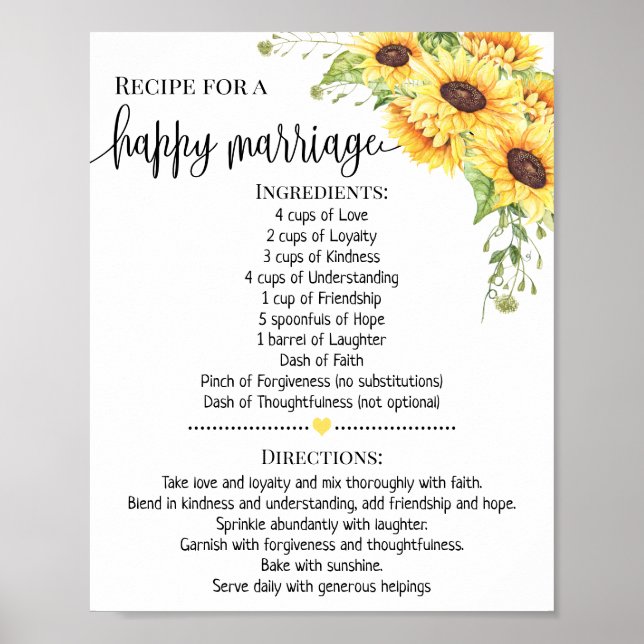 Rezept für glückliche Hochzeit Duschgeschenk Sonne Poster (Vorne)