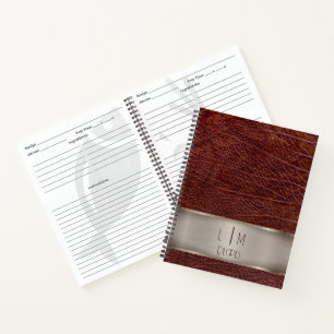 Rezept für rotes Lederlook-Monogramm Notizbuch