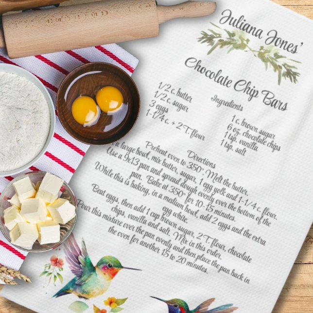 Rezept für Wasserfarbe Hummingbird Geschirrtuch (
Keepsake Recipe Template Watercolor Hummingbird Kitchen Towel

)