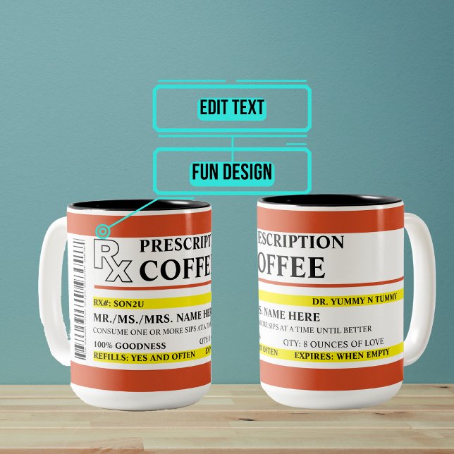 Rezept-Kaffee Zweifarbige Tasse (This customized mug is sure to bring a smile to the recipient and it's just what the doctor ordered.)