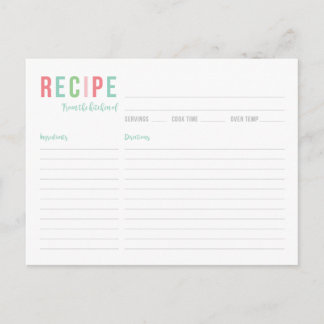 Rezept-Karte für aquamarines und rosa Brautparty Postkarte