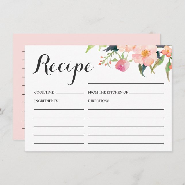 Rezept-Karte für botanisches Brautparty Begleitkarte (Vorne/Hinten)