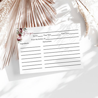 Rezept-Karte für Burgund Rosa Brautparty Begleitkarte