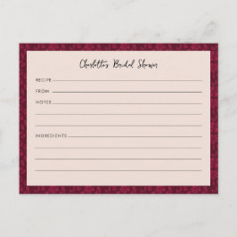 Rezept-Karte für Burgund Vintages florales Brautpa Postkarte