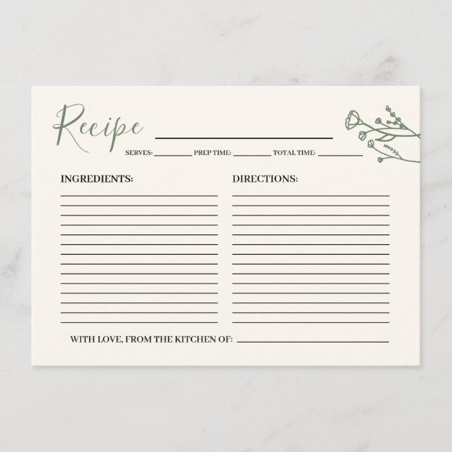 Rezept-Karte für die Braut Rustikale Wildblume Begleitkarte (Vorderseite)