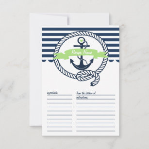 Rezept-Karte für Minze, Grün und Navy Nautical Str