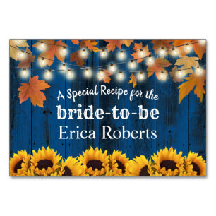 Rezept-Karte   Herbst Sonnenblumen Navy Brautparty Tischnummer