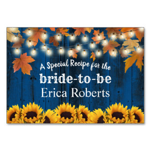 Rezept-Karte   Herbstsonnenblumen Navy-Brautparty Tischnummer