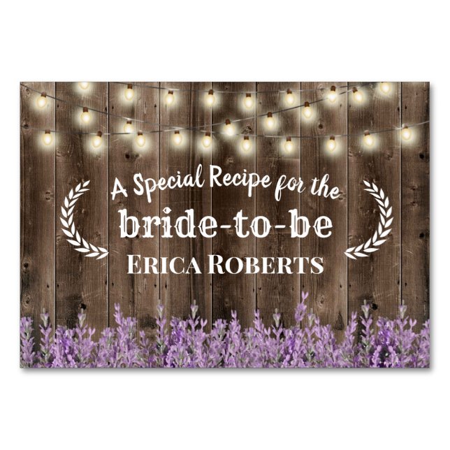 Rezept-Karte | Lavendel Rustikales Holz Tischnummer (Vorderseite)