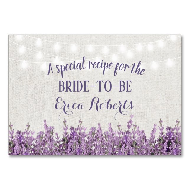 Rezept-Karte | Lavender Floral Elegante Linen Tischnummer (Vorderseite)