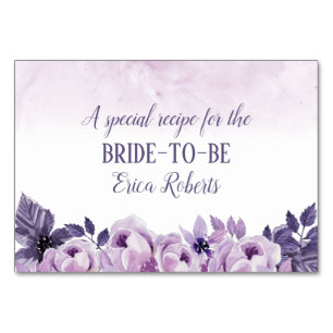 Rezept-Karte Wasserfarbene Lila Blumenart Tischnummer