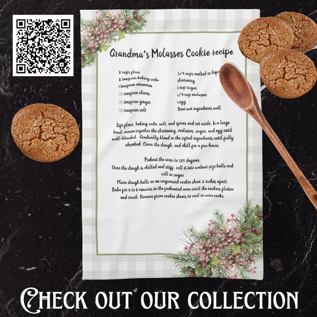 Rezept Keepsake Weihnachts Pine Cones Grau kariert Geschirrtuch (Von Creator hochgeladen)