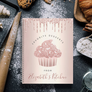 Rezept Kochbuch Cupcake Bäckerei Rose Gold Glitzer Notizbuch
