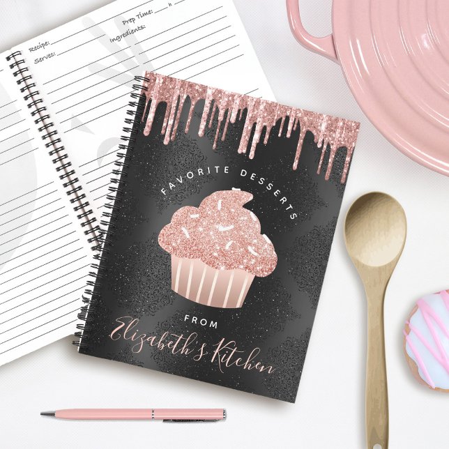 Rezept Kochbuch Cupcake Rose Gold Glitzer auf Schw Notizbuch (Von Creator hochgeladen)