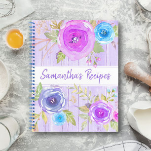 Rezept-Kochbuch florale rustikale Wasserfarbe Pfla Notizbuch