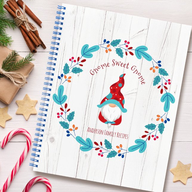 Rezept Kochbuch Gnome Holiday Floral Wreath Rustik Notizbuch (Von Creator hochgeladen)