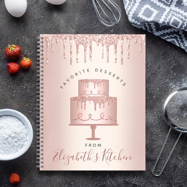 Rezept Kochbuch Kuchen Bäckerei Rose Gold Glitzer  Notizbuch (Von Creator hochgeladen)
