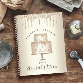 Rezept Kochbuch Kuchen Gold Glitzer Tropfen Bäcker Notizbuch
