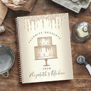 Rezept Kochbuch Kuchen Gold Glitzer Tropfen Bäcker Notizbuch