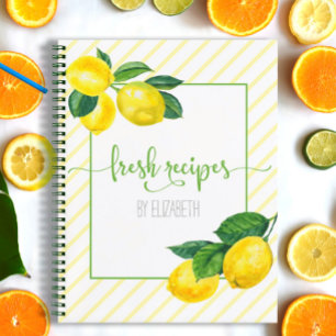 Rezept Kochbuch, Lemon Aquarell, Streifen Notizbuch