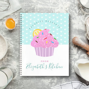 Rezept Kochbuch Pink Cupcake Süßes Herz türkis Notizbuch