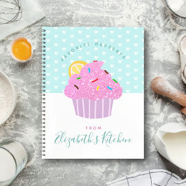 Rezept Kochbuch Pink Cupcake Süßes Herz türkis Notizbuch