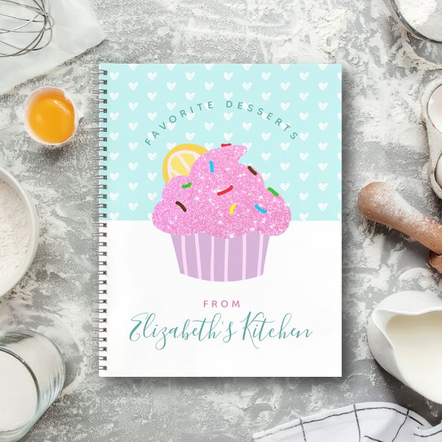 Rezept Kochbuch Pink Cupcake Süßes Herz türkis Notizbuch (Choose from 3 color combos!)