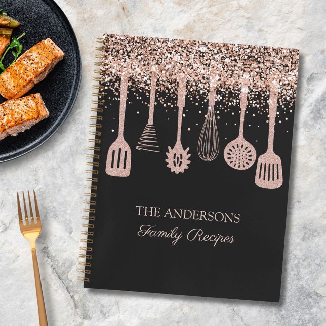 Rezept Kochbuch Rose Gold Glitzer Küche Geschirr Notizbuch (In situ)