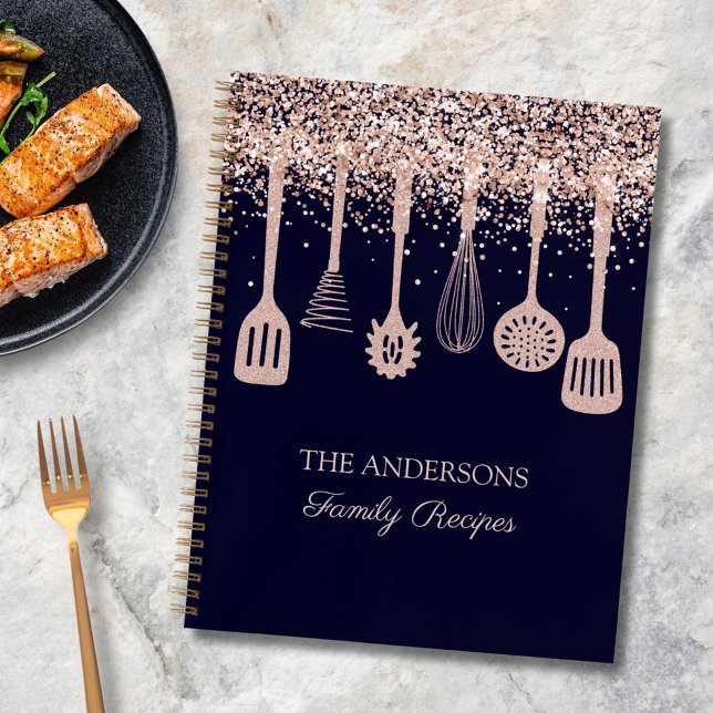 Rezept Kochbuch Rose Gold Glitzer Küche Geschirr Notizbuch (In situ)