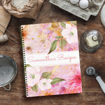 Rezept Kochbuch, Vintag rosa, florale Aquarellfarb