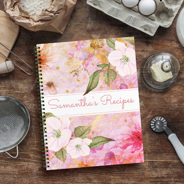 Rezept Kochbuch, Vintag rosa, florale Aquarellfarb Notizbuch (Von Creator hochgeladen)