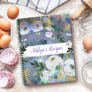 Rezept-Kochbuch vintage blaue floral Aquarell Notizbuch