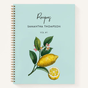 Rezept-Kochbuch Vintage-Zitronen Citrus  Notizbuch