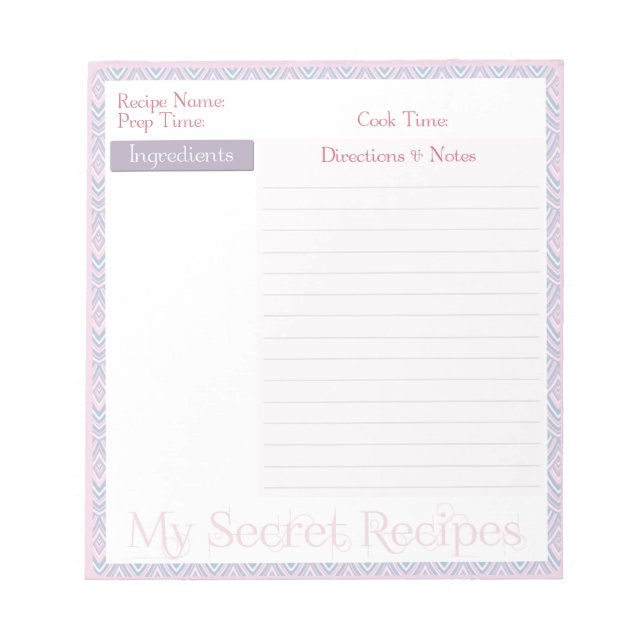 Rezept Notepad im Baby Pink Geo Muster Notizblock (Vorderseite)