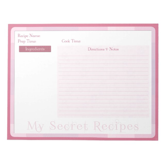 Rezept Notepad im Baby Pink Muster Notizblock (Vorderseite)