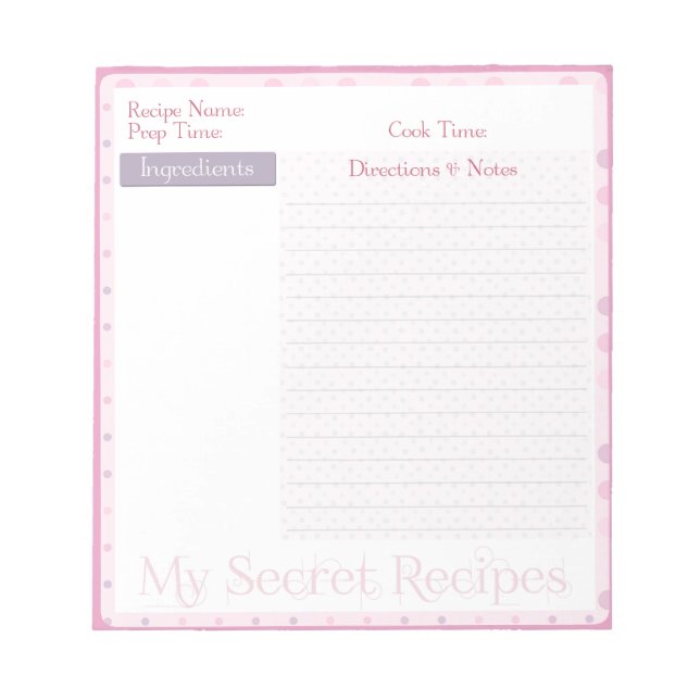 Rezept Notepad in Sweet Pink Dots Notizblock (Vorderseite)