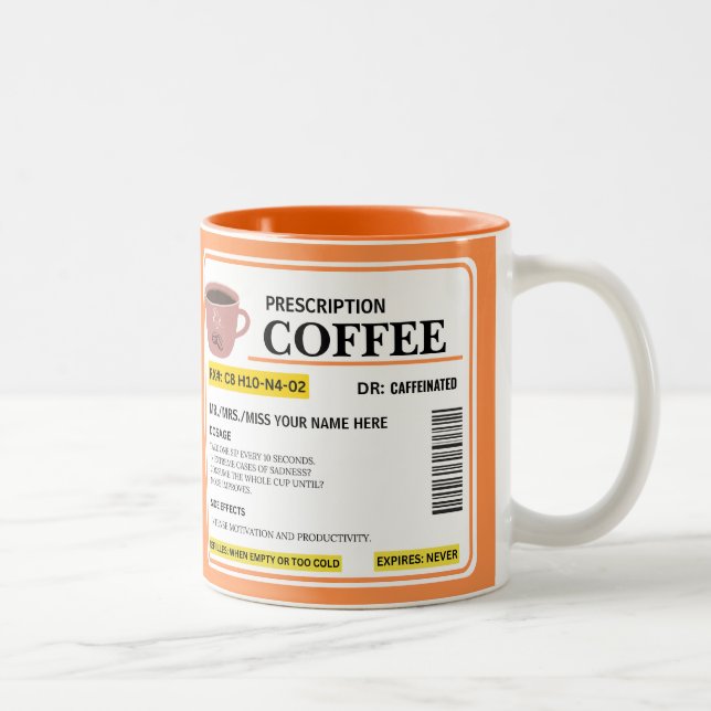Rezept RX Verschreibung Kaffee Zweifarbige Tasse (Rechts)