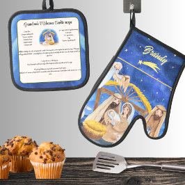 Rezept-Sake Weihnachtskekse Vintag Santa Ofenhandschuh & Topflappen-Set