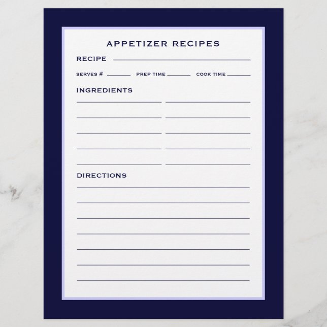 Rezept-Seite | Appetithappen | Einfache Navy Blue  (Vorderseite)