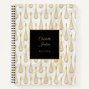 Rezeptbuch mit goldenem Schneebesenmuster und Marm Notizbuch