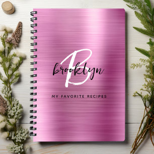 Rezeptbuch mit rosa gebürstetem Metall-Monogramm Notizbuch
