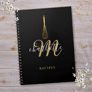 Rezeptbuch Script Monogram Black Gold Whisk Notizblock