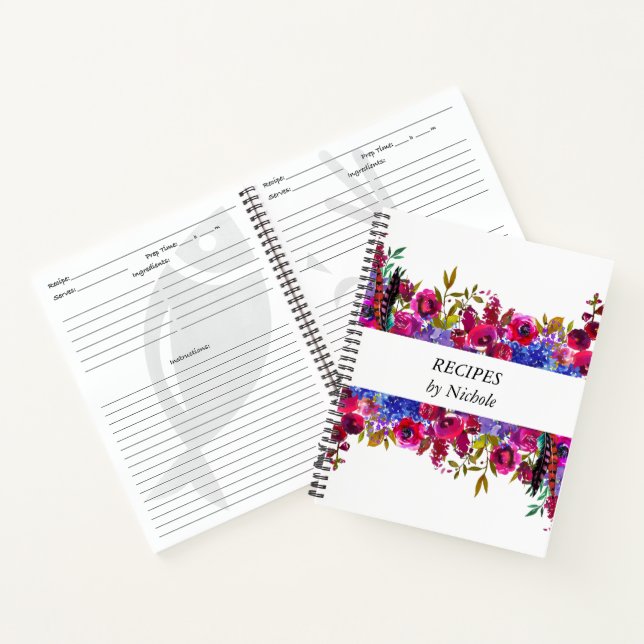 Rezepte Bright Bold Blume Hübsch Personalisiert Notizbuch (Innenseite)